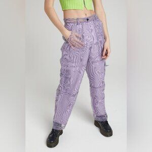 The Ragged Priest Sz XS Dissolver Purple Psychedelic Print Sheer Cargo Pant